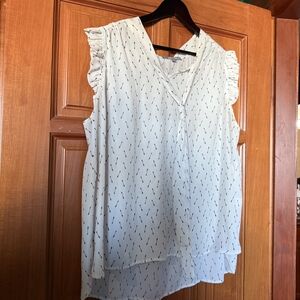 Sweet Rain White Ruffle Sleeve Blouse with Black Dashes